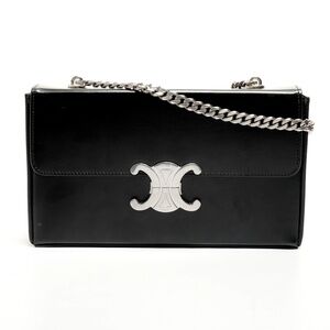 Celine Triomphe Leather Camera Bag, Semi-Shoulder Black, WS25537